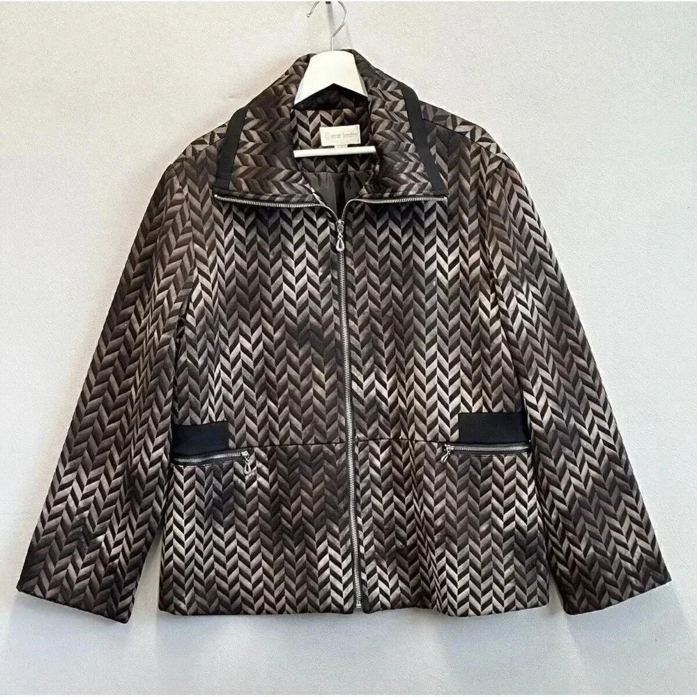 Erin London Women's Size 1X Brown & Black Geometric Lightweight Full Zip Jacket‎